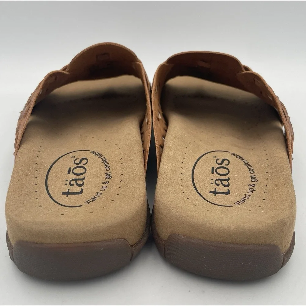 Taos Women's Guru Leather Woven Slide Comfort Sandal Flats Honey Brown Size:6